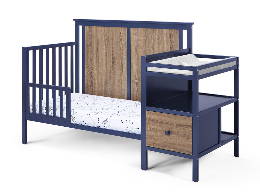 Connelly 4-in-1 Crib and Changer Combo Midnight Blue/Vintage Walnut | Premium Home Decor - Grand Goldman