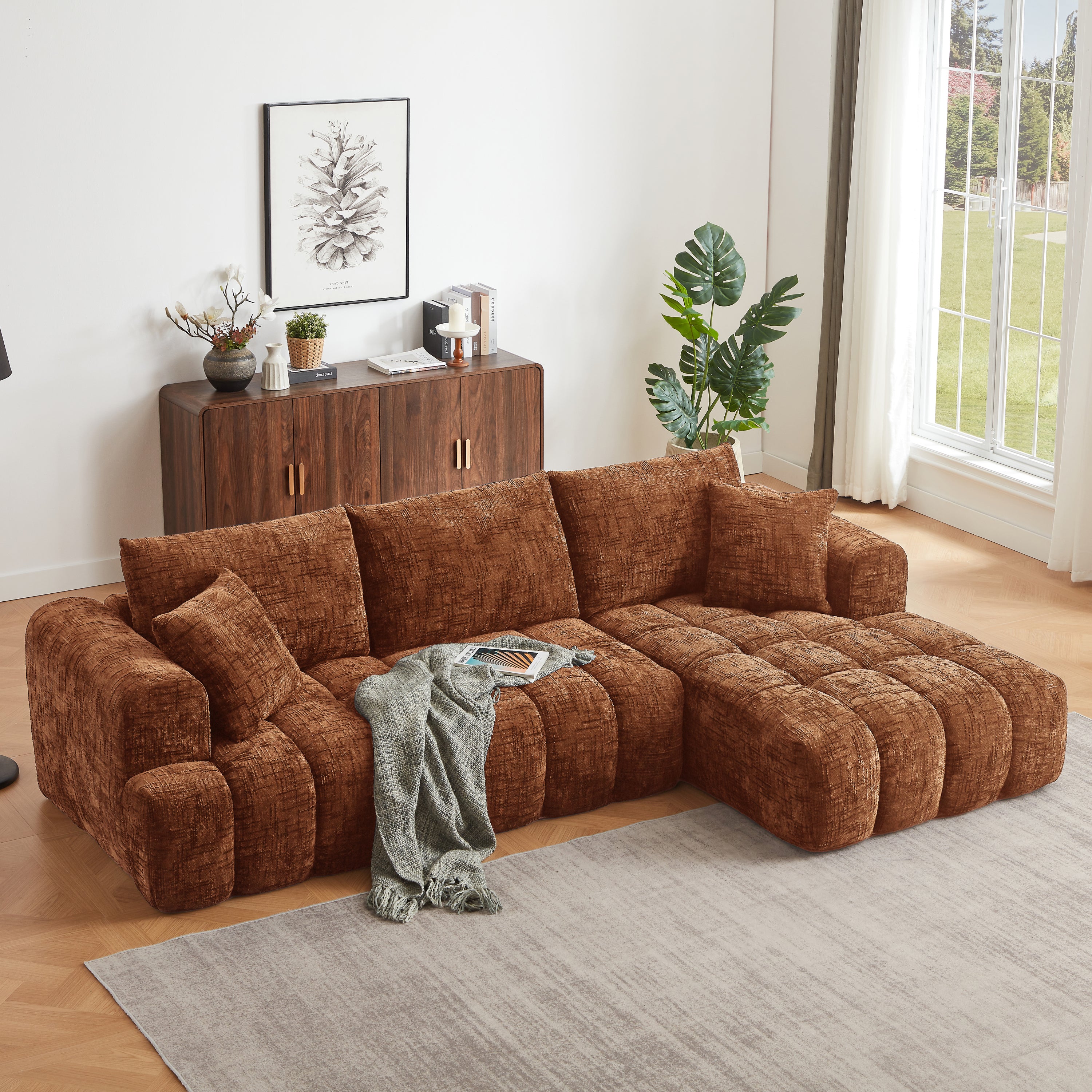 Chenille L-Shape Luxury Sectional Oversized Sofa,Mnimalist Design,Comfy Sleeper Couch for Living Room,Apartment&Reception Spaces,No Assembly Required - Grand Goldman Shop