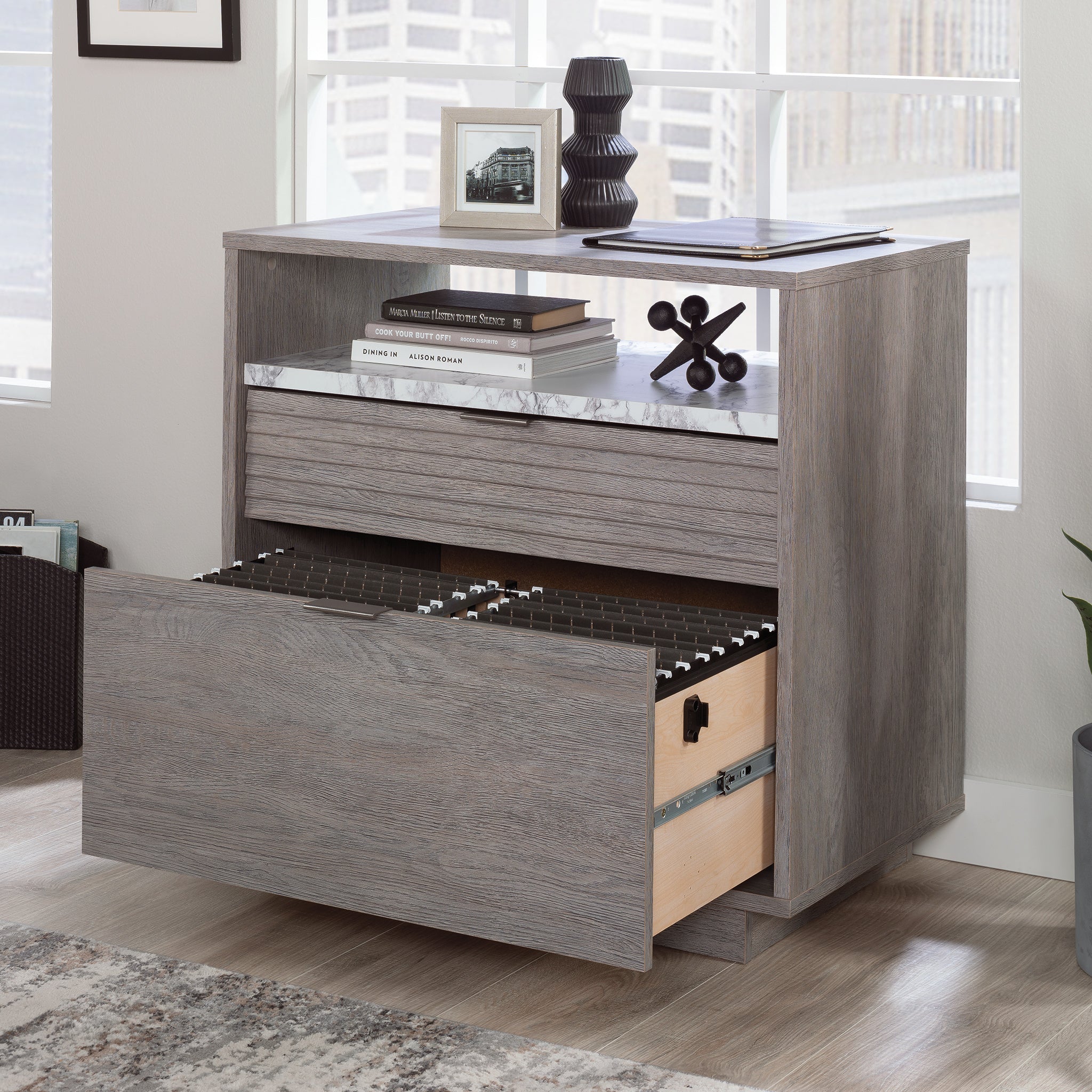 Lateral File with Two Drawers, Medium Gray finish - Grand Goldman