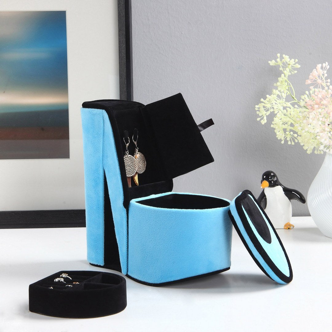 9' Tall Display Jewelry Box with Hidden Storage, High Heel Shoe Design, Turquoise Velvet - Grand Goldman Shop