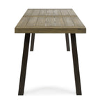 Acacia Wood Dining Table with Slat Design, Grey Finish / Rustic Metal - Grand Goldman Shop