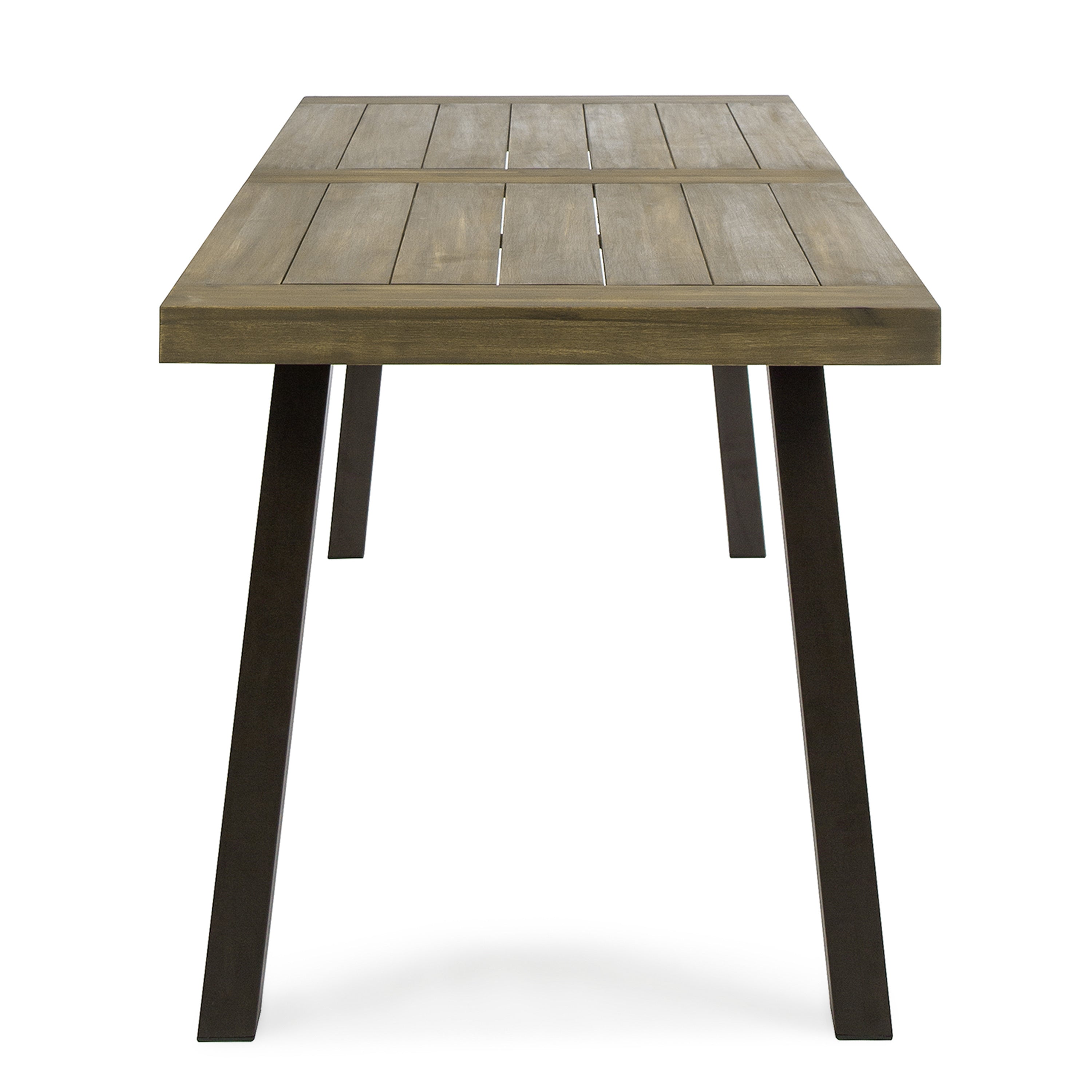 Acacia Wood Dining Table with Slat Design, Grey Finish / Rustic Metal - Grand Goldman Shop