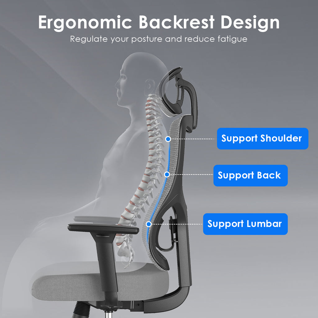 Ergonomic Office Chair,Mesh Desk Chair with Adjustable Lumbar Support and Headrest,Comfy Computer Chair with 3D Armrest Recli