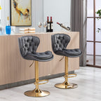 Set of 2  Bar Stools,with Chrome Footrest and Base Swivel Height Adjustable Mechanical Lifting Velvet + Golden Leg Simple Bar Stool-gray - Grand Goldman Shop