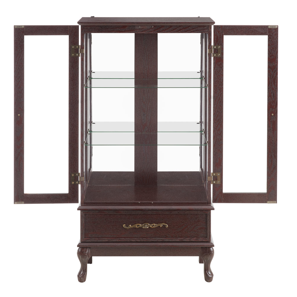 Curio Cabinet Lighted Glass Cabinet Glass Wine Cabinet Curio Display Cabinet with Adjustable Glass Shelves 2 Doors and 1 drawer Cabinet Sideboard With Bulb Included Dark Cherry - Grand Goldman Shop