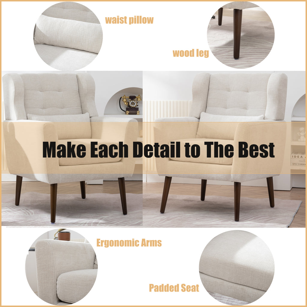 Modern Accent Chair Upholstered Foam Filled Living Room Chairs Comfy Reading Chair Mid Century Modern Chair with Chenille Fabric Lounge Arm Chairs Armchair for Living Room Bedroom (Beige) - Grand Goldman Shop