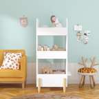 Kids Bookshelf with Chalkboard Side – Bear-Shaped Wooden Bookcase with 3-Tier Storage, Drawing Board for Toddlers, Toy and Bo