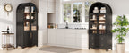 K&K 71' Tall Arched Kitchen Pantry Cabinet with Door Shelves, Farmhouse Kitchen Storage Cabinet with Open & Adjustable Shelves, Hidden Drawer & Glass Door, Cupboard for Kitchen, Dining Room, Black - Grand Goldman Shop