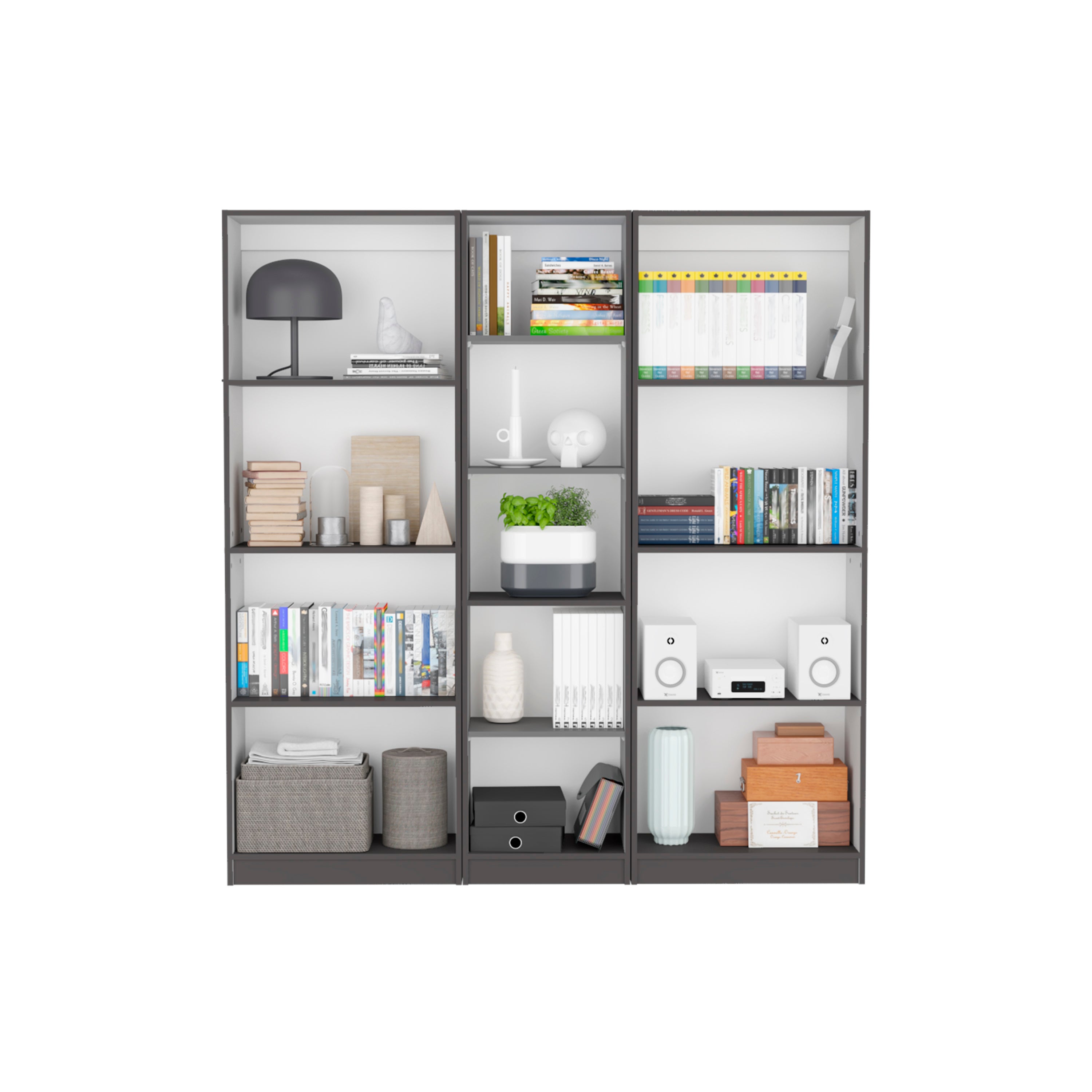 Durant 3 Piece Home Bookcase set, 67' Wide with 13 Shelves ,  Living Room Set Set  Matt Gray - White | Premium Home Decor - G