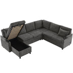 Versatile U-Shaped Sectional Sofa Bed with Storage, Cup Holders, Charging Ports in Grey Chenille - Grand Goldman Shop