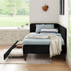 Black Velvet Twin Upholstered Platform Bed Frame with 2 Storage Drawers and Adjustable Sofa Bed - Grand Goldman Shop