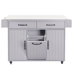 K&K Kitchen Island with Trash Can Storage Cabinet, Kitchen Cart with Drop Leaf, Spice Rack, Towel Rack and Drawer, Rolling Kitchen Island on Wheels with Adjustable Shelf, Grey - Grand Goldman Shop
