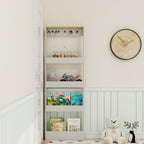 Behind The Door 69' Tall Bookcase with 4 Shelves and 5 hooks,  Space-Saving Narrow storage cabinet for Living Room, Children's Room, Study Room, Kitchen, Corridor-Antique White - Grand Goldman Shop