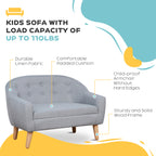 Stylish 2-Seat Kids Sofa Linen Fabric and Wooden Frame Sofa for Kids and Toddlers Ages 3-7, 11' High Seat, Gray - Available a