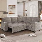 L-Shaped Sofa with Pull Out Sofa Bed, Sleeper Sofa Couch Bed with Storage Seat, 5 Seat Sectional Sofa Bed with USB, Sectional Sofa Couch for Living Room, Apartment, Light Brown - Grand Goldman Shop