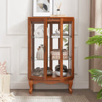 2 Doors Curio Cabinet with Tempered Glass Doors, Curio Cabinets with Mirrored Back Panel and Adjustable Shelves, Lighted Display Cabinet for Home, Office Light Bulb Included Oak - Grand Goldman Shop