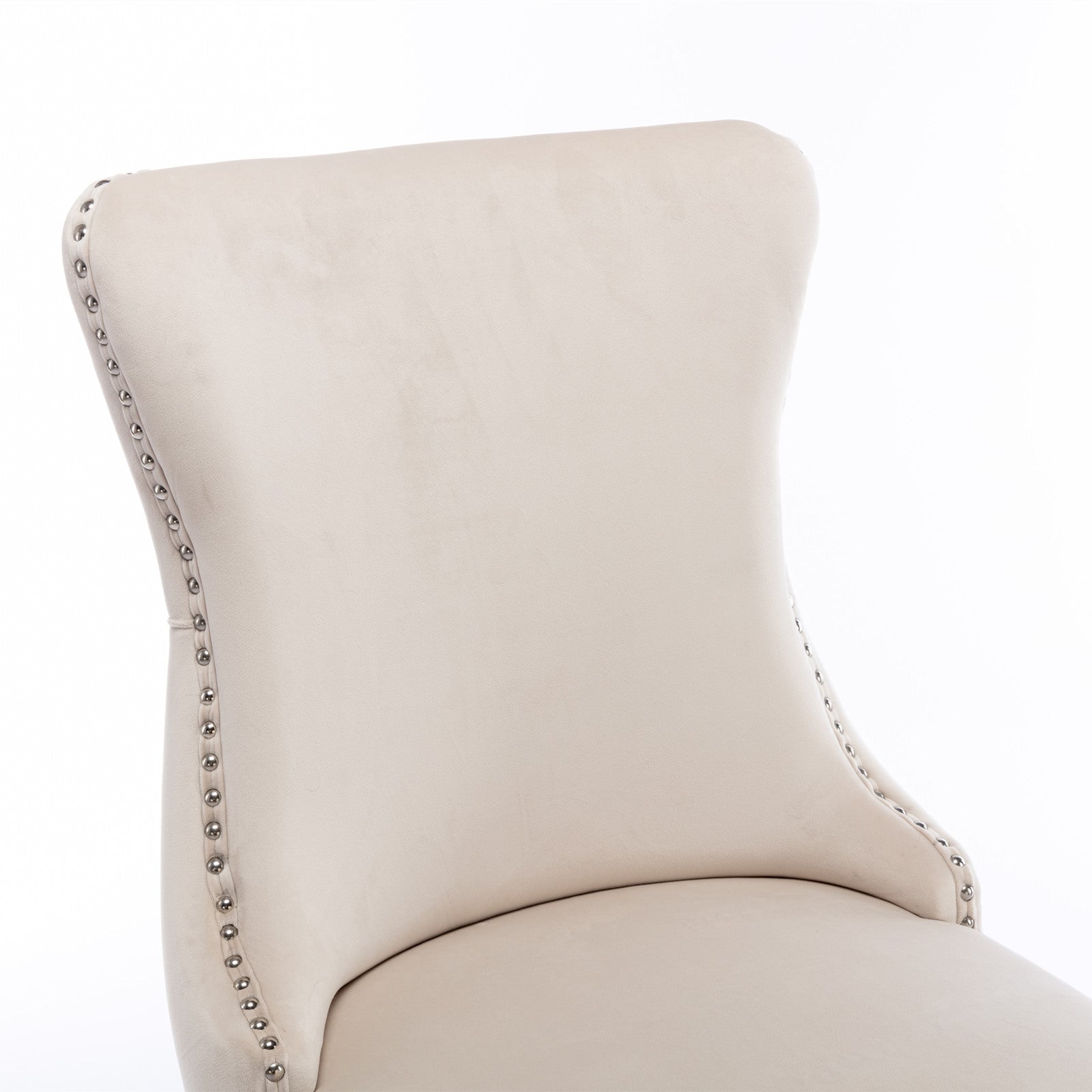 A&A Furniture,Upholstered Wing-Back Dining Chair with Backstitching Nailhead Trim and Solid Wood Legs,Set of 2, Beige,SW8809BG,KD - Grand Goldman Shop