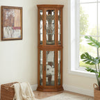 Corner Curio Cabinet Lighted Corner Display, Glass Display Shelf Shelving Bar cabinet with Tempered Glass Door, Bar Cabinet,Cabinet with Adjustable Shelf Glass Cabinet Shelves Bead Bulb Included OAK - Grand Goldman Shop