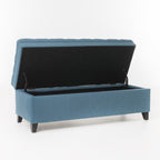 Juliana Storage Ottoman with Stylish Design in Blue Fabric and Birch Legs - Grand Goldman Shop