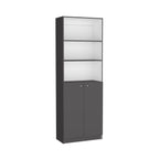 Arbor 3 Piece Home Bookcase set, 74' Wide with 11 Shelves and Two Double-Door Cabinet ,  Living Room Set  Matt Gray / White -