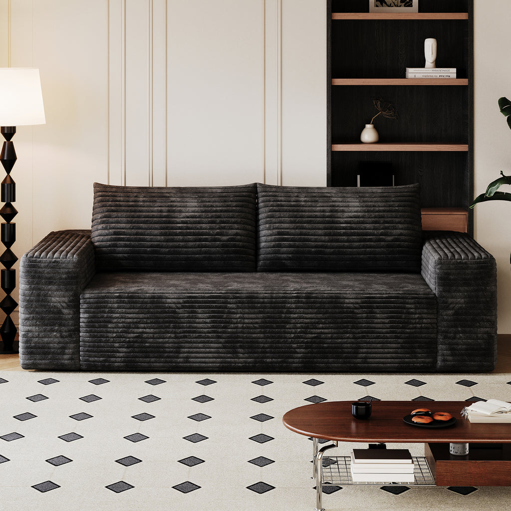 71' 3Setaser Sofa,Corduroy Fabric,Deep Seat Couches,Comfy Loveseat Sofa,No Assembly,1pcs for Living room, Bedroom,Conference room ,Apartment,Black - Grand Goldman Shop
