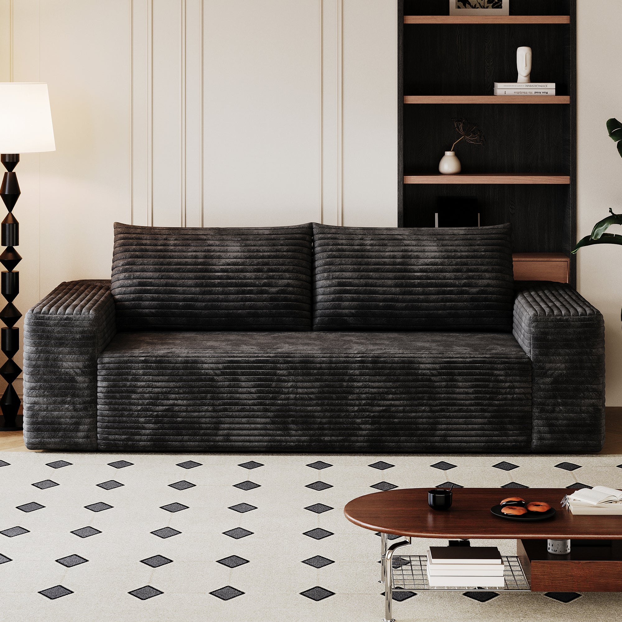 71' 3Setaser Sofa,Corduroy Fabric,Deep Seat Couches,Comfy Loveseat Sofa,No Assembly,1pcs for Living room, Bedroom,Conference room ,Apartment,Black - Grand Goldman Shop