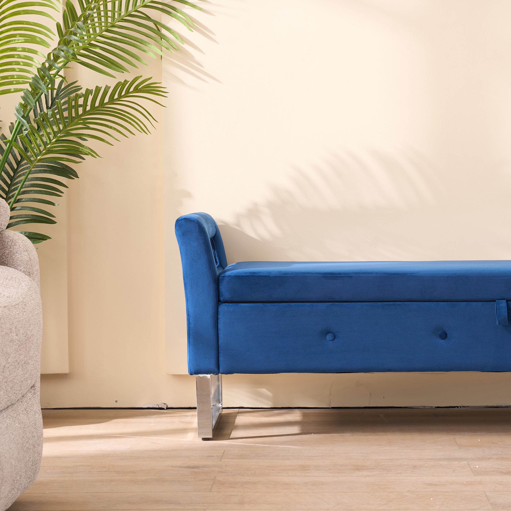 67.91' Wide Storage Soft Ottoman Bench with Armrests,Footrest Bed End Stool for Living Room, Dorm, Entryway and Bedroom, Navy - Grand Goldman Shop