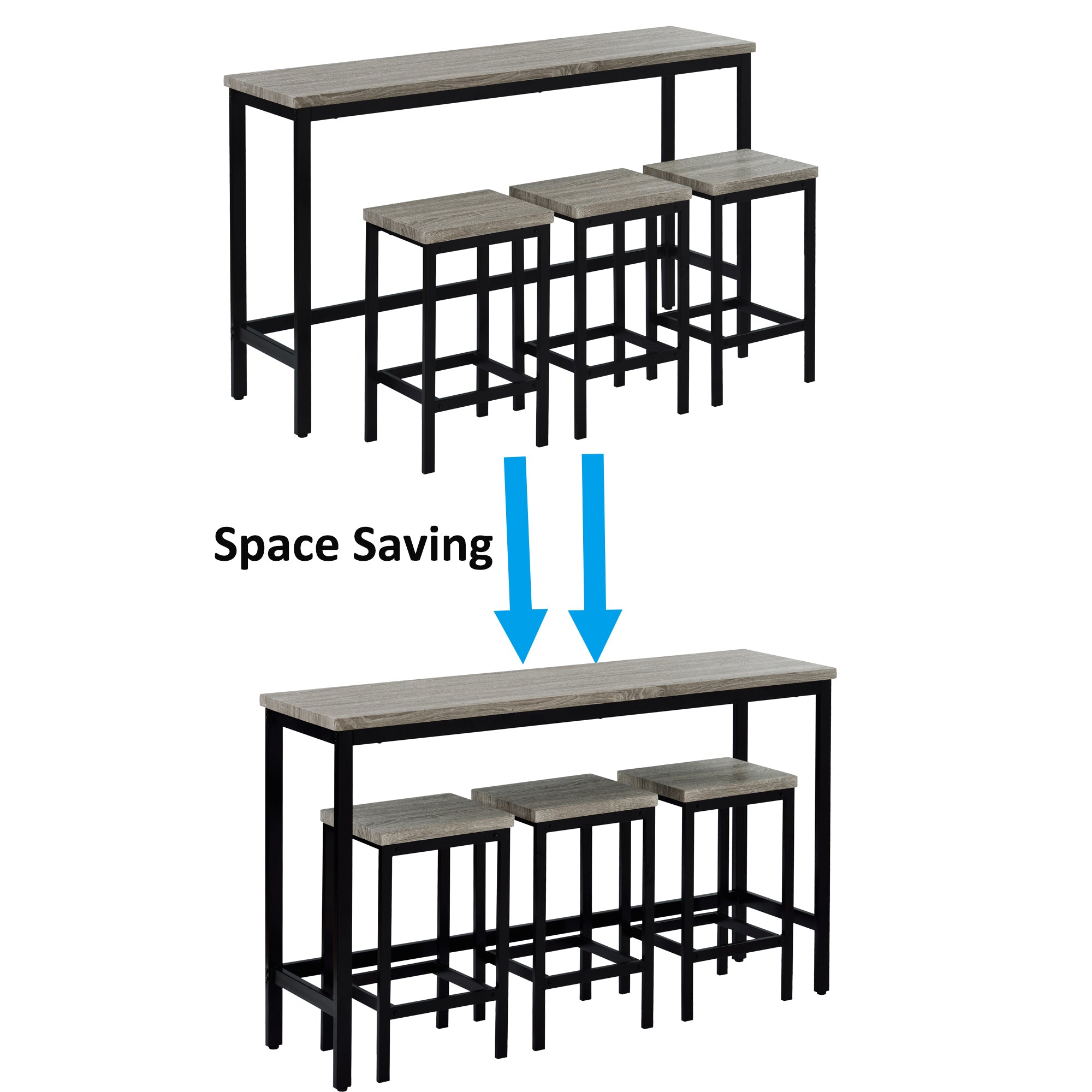 TOPMAX Counter Height Extra Long Dining Table Set with 3 Stools Pub Kitchen Set Side Table with Footrest, Gray - Grand Goldman Shop
