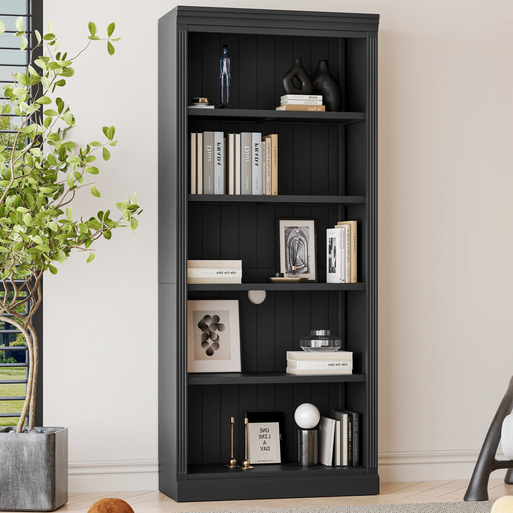 83.4' Tall Wood Bookcase with light strip,5-Tier Decor Bookshelves with Adjustable Shelves,Storage Organizer for CDs/Books/Mo