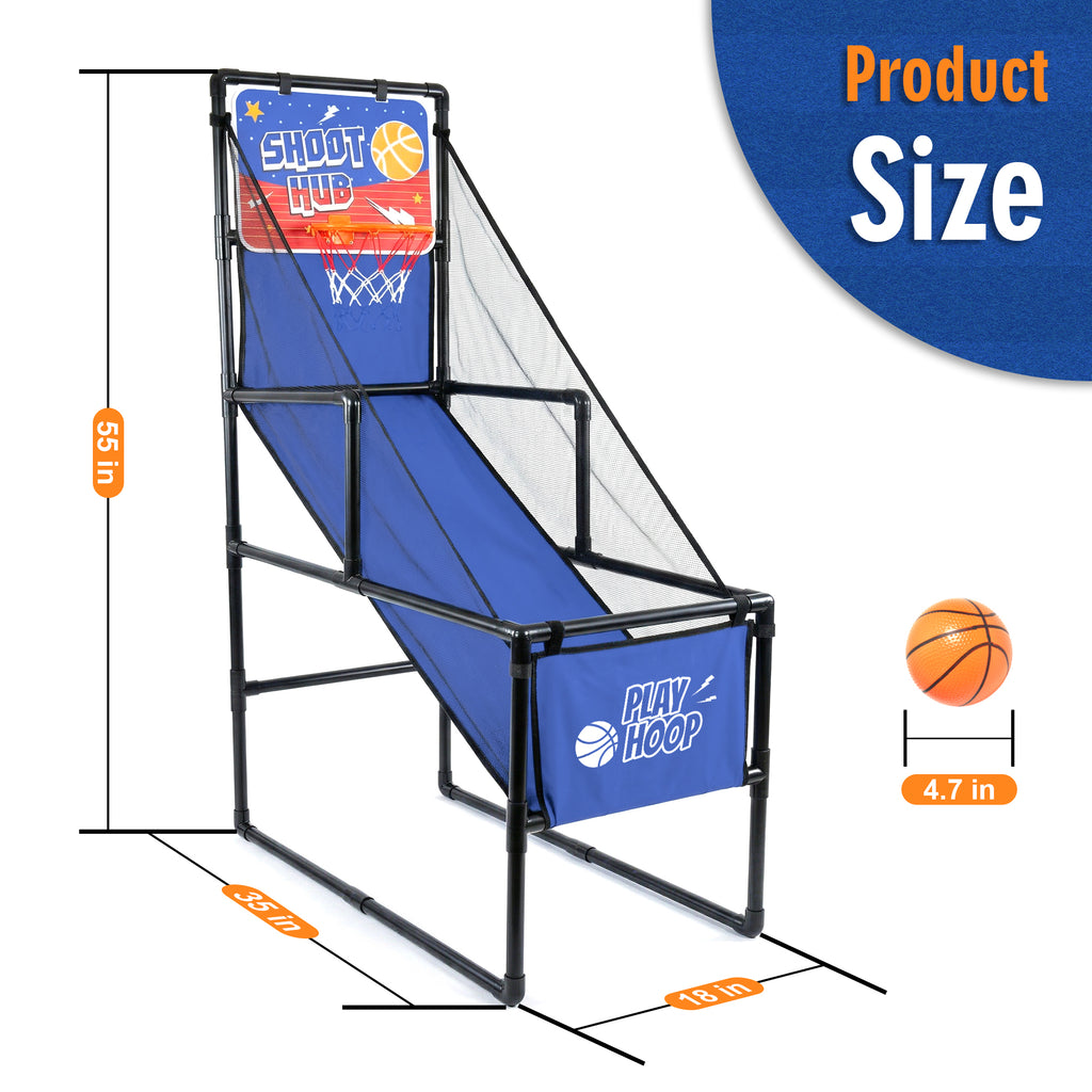 Kids Single Shot Basketball Arcade Game, Indoor Basketball Hoop with 2 Balls & Pump, Foldable Stand for Toddlers & Children -