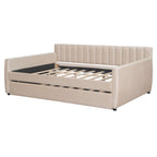 Full Size Upholstered daybed with Trundle and Wood Slat Support, Beige(Old SKU:LP000121AAA) - Grand Goldman Shop