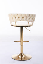 Set of 2  Bar Stools,with Chrome Footrest and Base Swivel Height Adjustable Mechanical Lifting Velvet + Golden Leg Simple Bar Stool-Cream - Grand Goldman Shop