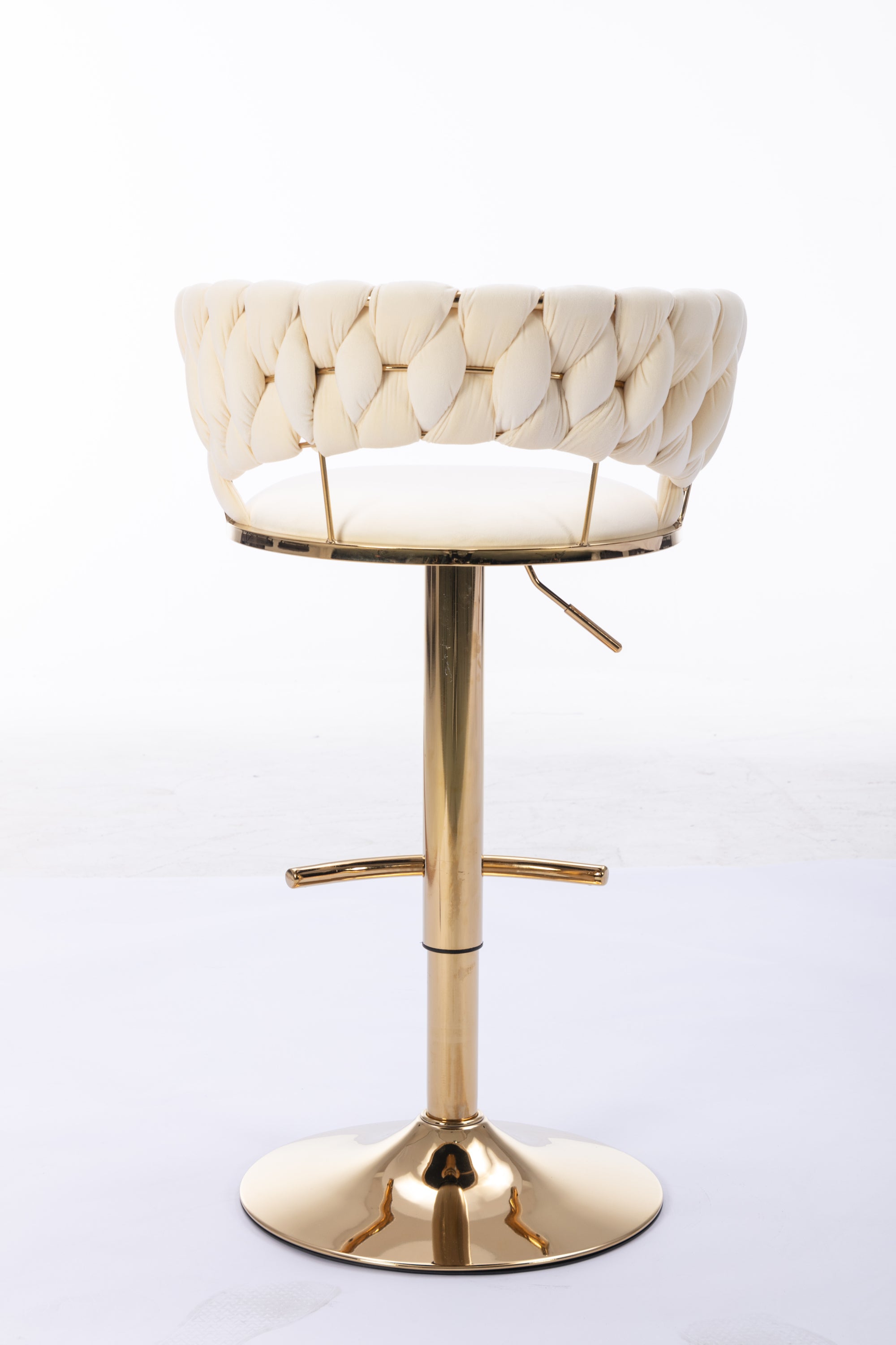 Set of 2  Bar Stools,with Chrome Footrest and Base Swivel Height Adjustable Mechanical Lifting Velvet + Golden Leg Simple Bar Stool-Cream - Grand Goldman Shop