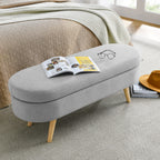 Ottoman Oval Storage Bench with Rubber Wood Legs, Grey Linen, 43.5'x16'x16' - Grand Goldman Shop
