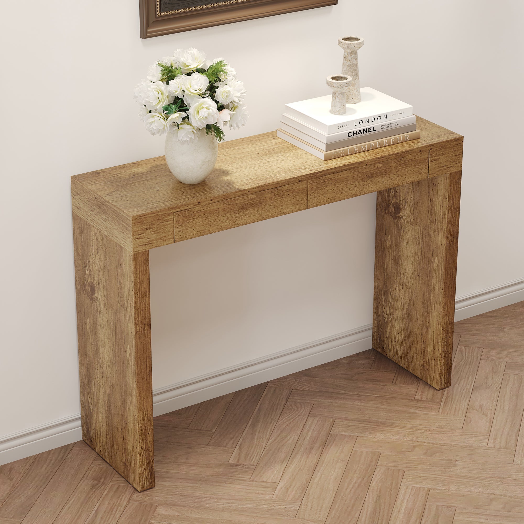 Elegant Natural Wood Grain Bar Table-50 Inches Long, a Practical Choice for Modern Homes.Wood Grain Texture Sticker,Equipped With Two Drawers.Serving As A Bar Table Or A Desk. - Grand Goldman Shop