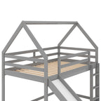 Gray House-Shape Twin Over Twin Bunk Bed with Slide and Ladder, Pine Wood and MDF, 77.4''L x 41.7''W x 70.9''H - Grand Goldman Shop