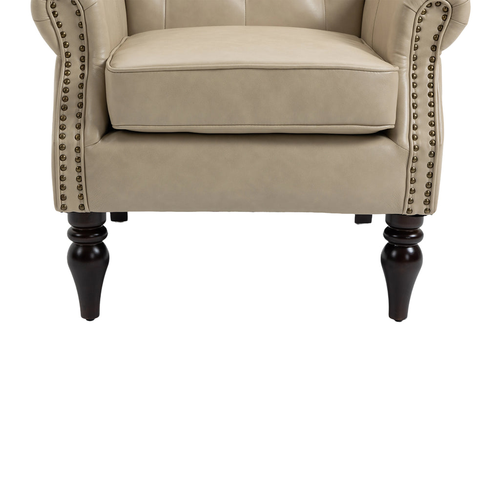 Modern Accent Chair Lounge Chair with Sturdy Wood Legs in Camel PU Leather for Living Room and Bedroom - Grand Goldman Shop