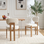 Modern Farmhouse Dining Chairs Set of 2 in Beige, Fabric Upholstered Wooden Kitchen Chairs with Ergonomic Backrest and Adjustable Feet, Rubber Wood Frame - Grand Goldman Shop