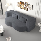 Modern Floor Sofa, with 2 Pillows, Convertible Teddy Fabric Foam Filled Bed, 15 inch Full Size Folding Mattress, Suitable for Living Room, Guest room, Game Room, Grey - Grand Goldman Shop