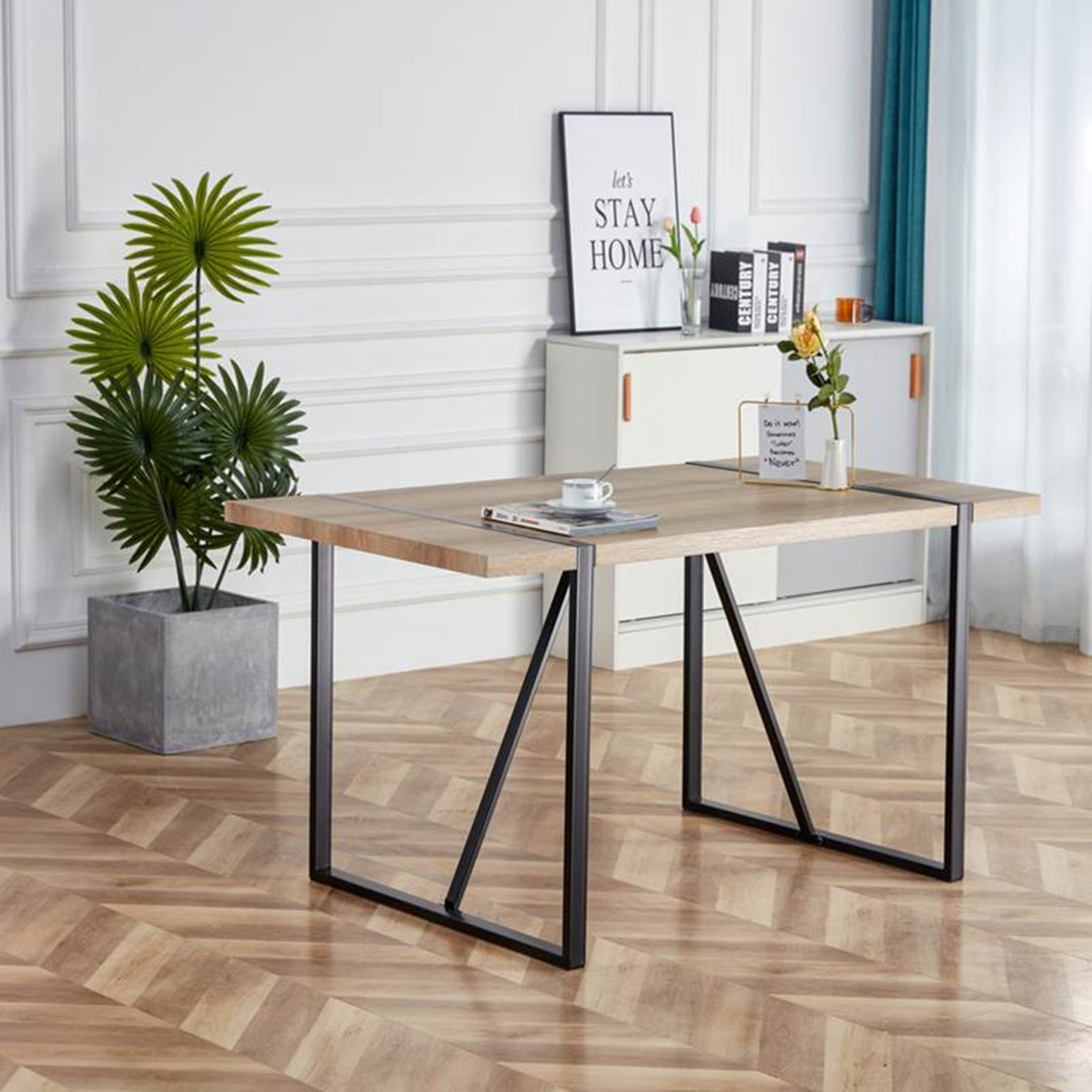 Rustic Industrial Rectangular Wood Dining Table For 4-6 Person, With 1.5' Thick Engineered Wood color Tabletop and Black Metal Legs,Desk For Kitchen Dining Living Room, 55.1' x 31.4'x 29.9'1529W115172 - Grand Goldman Shop
