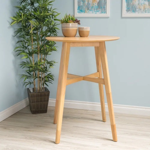 Mid-Century Modern Round Bar Table – 42' High Bar Table with Tapered Legs for Kitchen, Dining Room or Home Bar, Natural Oak - Grand Goldman Shop