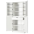 K&K 72' Tall Farmhouse Kitchen Pantry Cabinet with 8 Door Shelves, Curved Design Storage Cabinet with 3 Adjustable Shelves, Hidden Drawer, Versatile Cupboard for Kitchen, Dining & Bathroom, White - Grand Goldman Shop