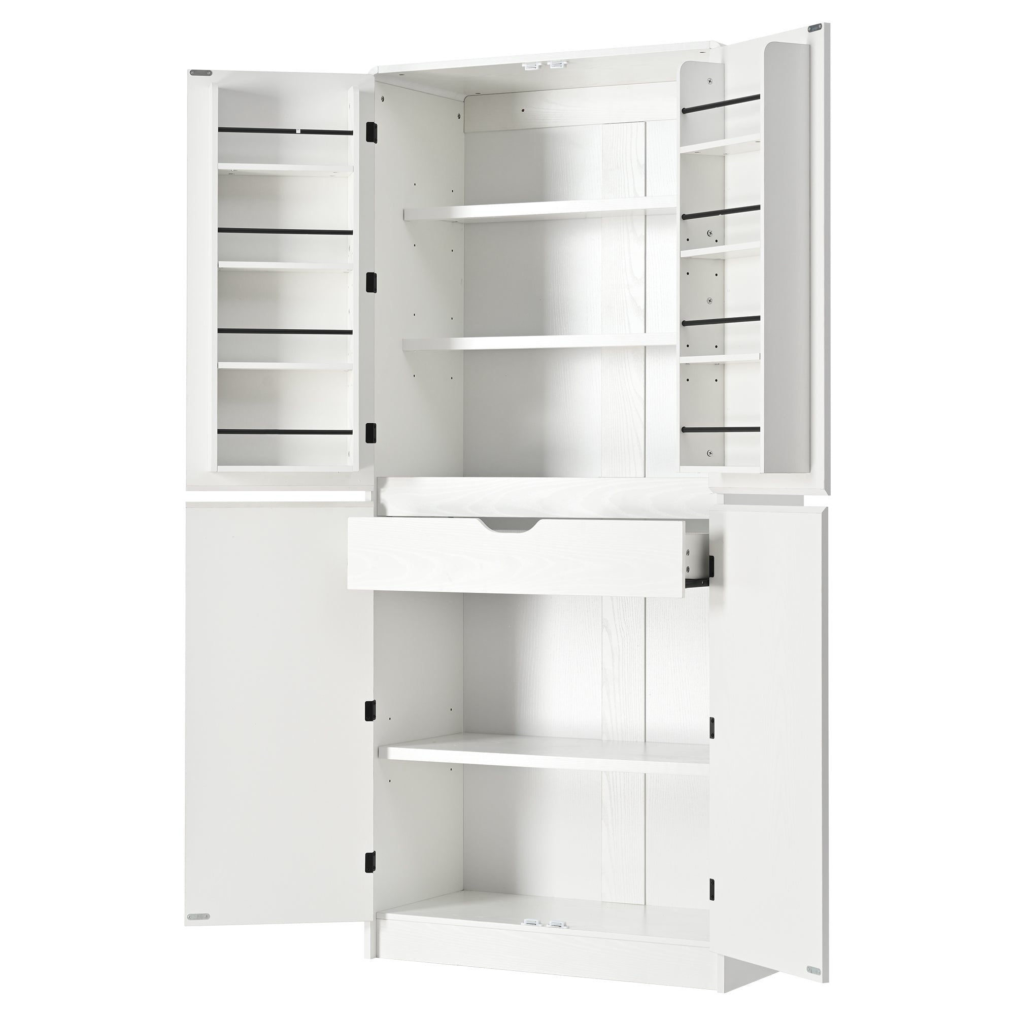 K&K 72' Tall Farmhouse Kitchen Pantry Cabinet with 8 Door Shelves, Curved Design Storage Cabinet with 3 Adjustable Shelves, Hidden Drawer, Versatile Cupboard for Kitchen, Dining & Bathroom, White - Grand Goldman Shop