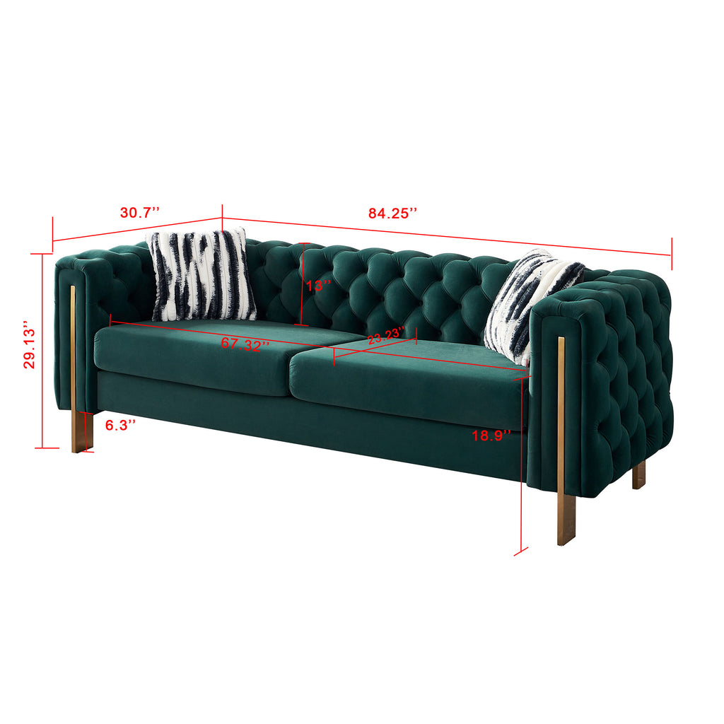 Chesterfield Modern Tufted Velvet Living Room Sofa, 84.25''W Couch,Green - Grand Goldman Shop