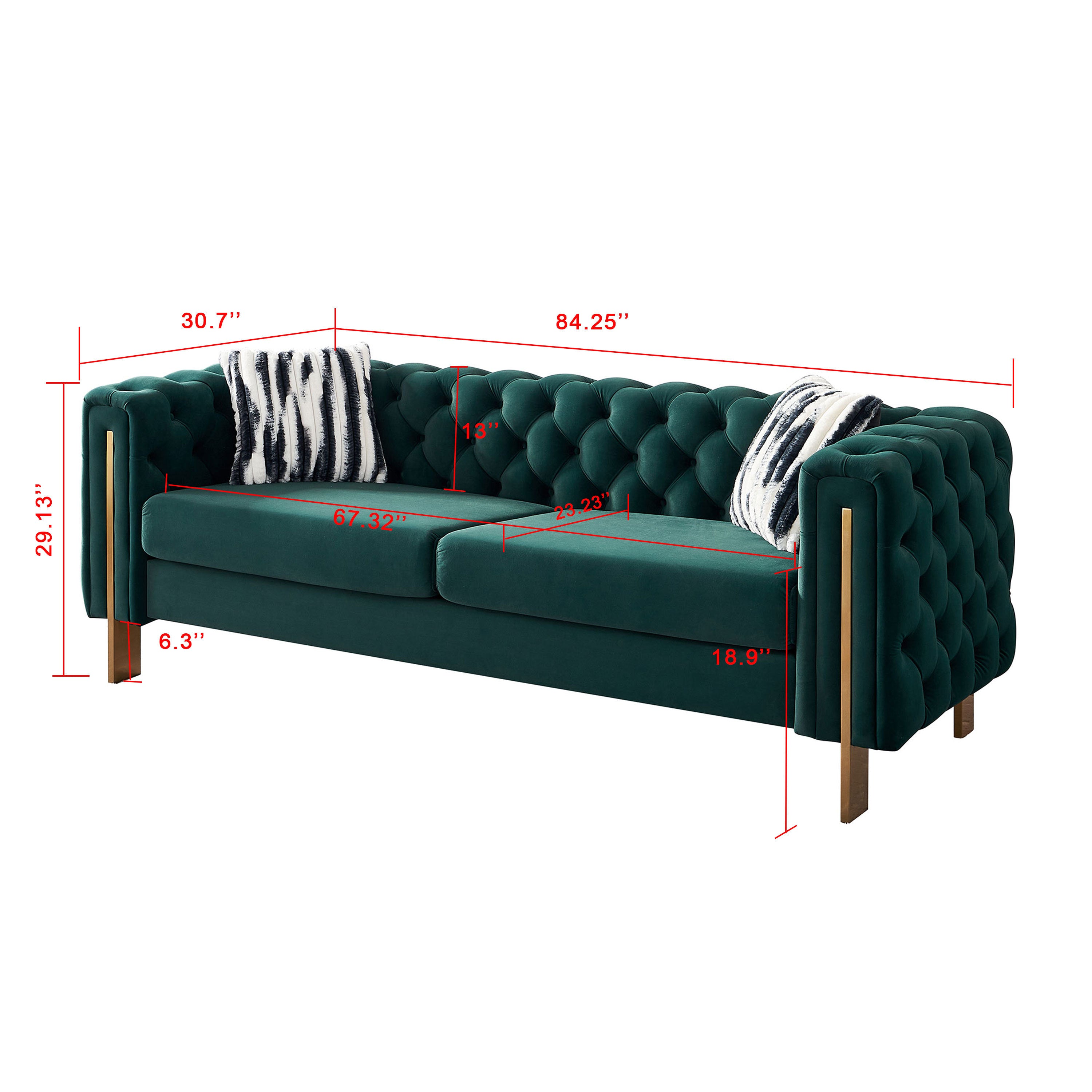 Chesterfield Modern Tufted Velvet Living Room Sofa, 84.25''W Couch,Green - Grand Goldman Shop