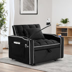 Convertible Sleeper Chair Sofa Bed with Multi-Pockets, Adjustable Pull Out Sofa for Small Spaces, Black Velvet - Grand Goldman Shop