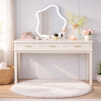 Cream White Vanity Desk with 3 Drawers, Modern Makeup Table or Writing Desk, Multipurpose Dressing Table for Bedroom, No Mirror Included - Grand Goldman Shop