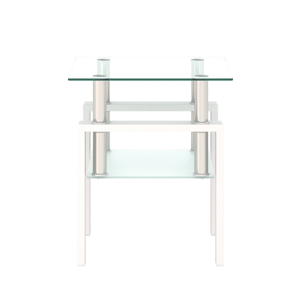 1-Piece Modern Tempered Glass Tea Table Coffee Table End Table, Square Table for Living Room, Transparent/White - Grand Goldman Shop