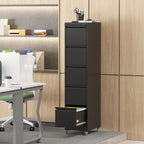 Heavy Duty Black Metal 5 Drawer Vertical File Cabinet with Lock and Wheels for Home Office - Grand Goldman