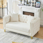 58'Chesterfield Velvet Sofa,2 Seater Deep Seat Sofa,Modern Sofa with Button Nailhead,Square Arm Couches,Furniture for Living Room,Bedroom,Office(Beige) - Grand Goldman Shop